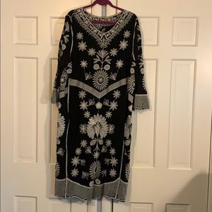 Black and white embroidered dress